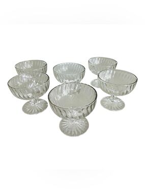 Vintage - Set of 6 - Footed Ribbed Glass - Dessert/Sherbet Cups - Sunburst Base